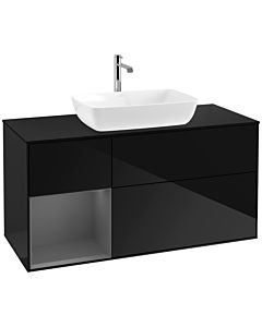Villeroy und Boch Finion Villeroy und Boch F822GKPH 120cm, plaque de recouvrement noir mat, étagères laqué anthracite mat, Glossy Black Lacquer