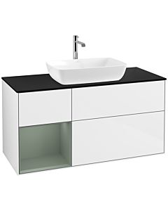 Villeroy und Boch Finion Villeroy und Boch F822GMGF 120cm, plaque de finition noir mat, étagères laqué mat olive, laqué blanc brillant