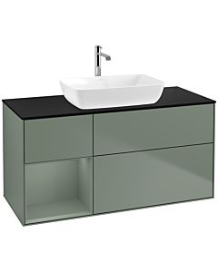 Villeroy und Boch Finion Waschtischunterschrank F822GMGM 120cm, Abdeckplatte black matt, Regale Olive matt lacquer, Olive Matt Lacquer