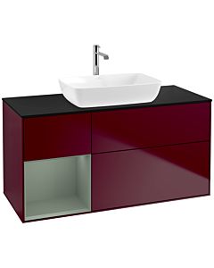 Villeroy und Boch Finion Villeroy und Boch F822GMHB 120cm, plaque de finition noir mat, étagères laqué mat olive, Peony Matt