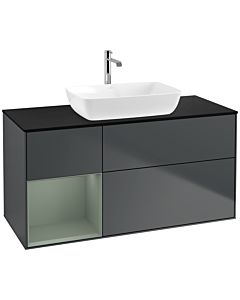 Villeroy und Boch Finion Waschtischunterschrank F822GMHG 120cm, Abdeckplatte black matt, Regale Olive matt lacquer, Midnight Blue Matt Lacquer