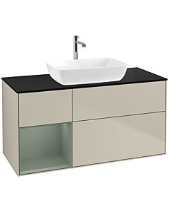 Villeroy und Boch Finion Villeroy und Boch F822GMHH 120cm, plaque de finition noir mat, étagères olive laqué mat, Sand Matt Lacquer