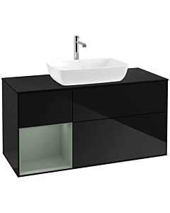 Villeroy und Boch Finion Waschtischunterschrank F822GMPH 120cm, Abdeckplatte black matt, Regale Olive matt lacquer, Glossy Black Lacquer