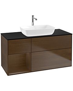 Villeroy und Boch Finion Waschtischunterschrank F822GNGN 120cm, Abdeckplatte black matt, Regale Walnut Veneer, Walnut veneer