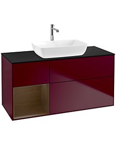 Villeroy und Boch Finion Waschtischunterschrank F822GNHB 120cm, Abdeckplatte black matt, Regale Walnut Veneer, Peony Matt
