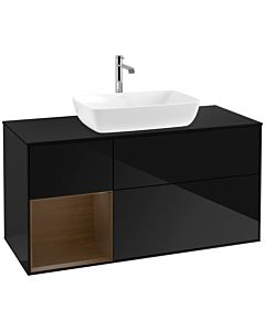 Villeroy und Boch Finion Villeroy und Boch F822GNPH 120cm, plaque de finition noir mat, étagères Walnut Veneer , Glossy Black Lacquer