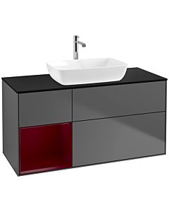 Villeroy und Boch Finion Waschtischunterschrank F822HBGK 120cm, Abdeckplatte black matt, Regale Peony matt lacquer, Anthracite matt