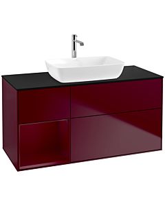 Villeroy und Boch Finion Waschtischunterschrank F822HBHB 120cm, Abdeckplatte black matt, Regale Peony matt lacquer, Peony Matt