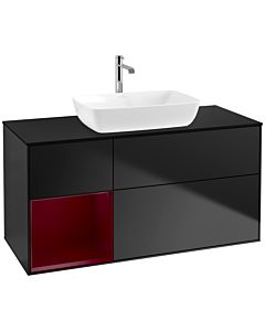 Villeroy und Boch Finion Waschtischunterschrank F822HBPD 120cm, Abdeckplatte black matt, Regale Peony matt lacquer, Black matt lacquer
