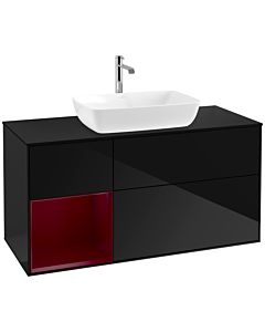 Villeroy und Boch Finion Waschtischunterschrank F822HBPH 120cm, Abdeckplatte black matt, Regale Peony matt lacquer, Glossy Black Lacquer