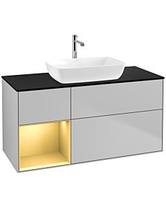 Villeroy und Boch Finion Waschtischunterschrank F822HFGJ 120cm, Abdeckplatte black matt, Regale Gold matt lacquer, Light grey matt