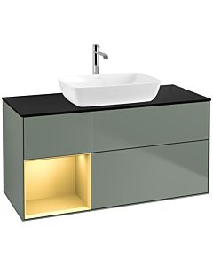 Villeroy und Boch Finion Villeroy und Boch F822HFGM 120cm, plaque de finition noir mat, étagères laqué or mat, Olive Matt Lacquer