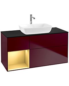 Villeroy und Boch Finion Waschtischunterschrank F822HFHB 120cm, Abdeckplatte black matt, Regale Gold matt lacquer, Peony Matt