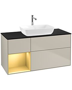 Villeroy und Boch Finion Waschtischunterschrank F822HFHH 120cm, Abdeckplatte black matt, Regale Gold matt lacquer, Sand Matt Lacquer
