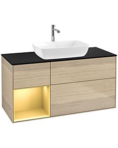 Villeroy und Boch Finion Villeroy und Boch F822HFPC 120cm, plaque de finition noir mat, étagères laqué mat doré, Oak Veneer