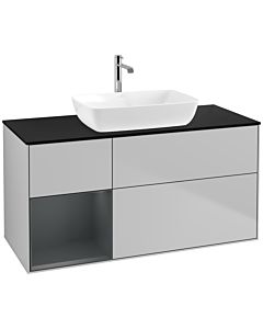 Villeroy und Boch Finion Waschtischunterschrank F822HGGJ 120cm, Abdeckplatte black matt, Regale Midnight matt lacquer, Light grey matt