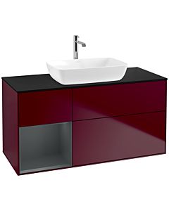 Villeroy und Boch Finion Villeroy und Boch F822HGHB 120cm, plaque de finition noir mat, étagères laqué mat minuit, Peony Matt