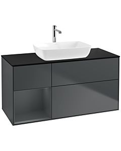 Villeroy und Boch Finion Waschtischunterschrank F822HGHG 120cm, Abdeckplatte black matt, Regale Midnight matt lacquer, Midnight Blue Matt Lacquer