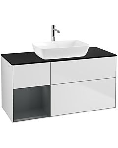 Villeroy und Boch Finion Waschtischunterschrank F822HGMT 120cm, Abdeckplatte black matt, Regale Midnight matt lacquer, White matt lacquer