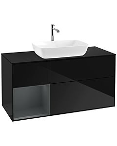 Villeroy und Boch Finion Villeroy und Boch F822HGPH 120cm, plaque de finition noir mat, étagères laqué mat minuit, Glossy Black Lacquer