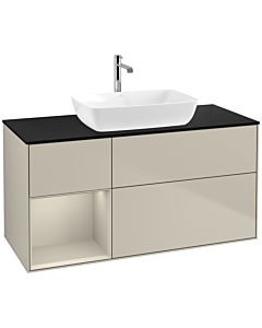Villeroy und Boch Finion Villeroy und Boch F822HHHH 120cm, plaque de finition noir mat, étagères laqué sable sable, Sand Matt Lacquer