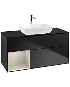 Villeroy und Boch Finion Waschtischunterschrank F822HHPD 120cm, Abdeckplatte black matt, Regale sand matt lacquer, Black matt lacquer