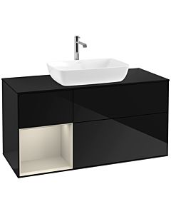 Villeroy und Boch Finion Villeroy und Boch F822HHPH 120cm, plaque de finition noir mat, étagères laqué sable sable, Glossy Black Lacquer