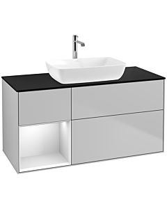 Villeroy und Boch Finion Villeroy und Boch F822MTGJ 120cm, plaque de finition noir mat, étagères laqué blanc mat, gris clair mat