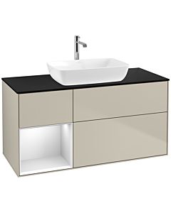 Villeroy und Boch Finion Villeroy und Boch F822MTHH 120cm, plaque de finition noir mat, étagères laqué blanc mat, Sand Matt Lacquer