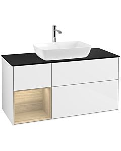 Villeroy und Boch Finion Villeroy und Boch F822PCGF 120cm, plaque de finition noir mat, étagères Oak Veneer , laqué blanc brillant