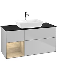 Villeroy und Boch Finion Waschtischunterschrank F822PCGJ 120cm, Abdeckplatte black matt, Regale Oak Veneer, Light grey matt