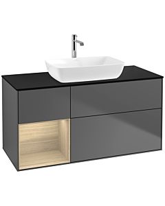 Villeroy und Boch Finion Waschtischunterschrank F822PCGK 120cm, Abdeckplatte black matt, Regale Oak Veneer, Anthracite matt