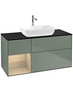 Villeroy und Boch Finion Waschtischunterschrank F822PCGM 120cm, Abdeckplatte black matt, Regale Oak Veneer, Olive Matt Lacquer