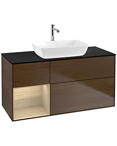 Villeroy und Boch Finion Waschtischunterschrank F822PCGN 120cm, Abdeckplatte black matt, Regale Oak Veneer, Walnut veneer