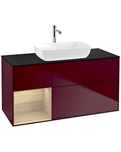 Villeroy und Boch Finion Waschtischunterschrank F822PCHB 120cm, Abdeckplatte black matt, Regale Oak Veneer, Peony Matt