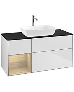 Villeroy und Boch Finion Villeroy und Boch F822PCMT 120cm, plaque de finition noir mat, étagères Oak Veneer , laqué blanc mat