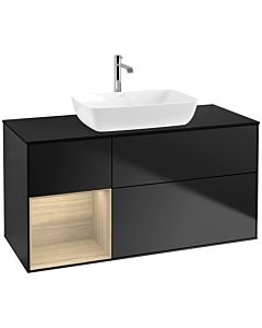 Villeroy und Boch Finion Waschtischunterschrank F822PCPD 120cm, Abdeckplatte black matt, Regale Oak Veneer, Black matt lacquer