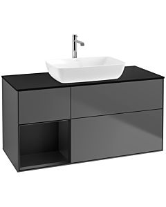 Villeroy und Boch Finion Waschtischunterschrank F822PDGK 120cm, Abdeckplatte black matt, Regale Black matt lacquer, Anthracite matt