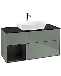 Villeroy und Boch Finion Waschtischunterschrank F822PDGM 120cm, Abdeckplatte black matt, Regale Black matt lacquer, Olive Matt Lacquer