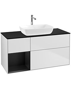 Villeroy und Boch Finion Villeroy und Boch F822PDMT 120cm, plaque de finition noir mat, étagères laqué noir mat, laqué blanc mat