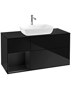 Villeroy und Boch Finion Villeroy und Boch F822PDPH 120cm, plaque de finition noir mat, étagères laqué noir mat, Glossy Black Lacquer