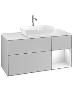 Villeroy und Boch Finion Waschtischunterschrank F831GFGJ 120cm, Abdeckplatte white matt, Regale Glossy white lacquer, Light grey matt