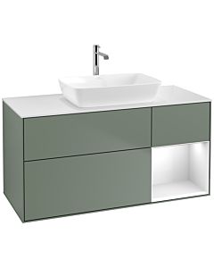 Villeroy und Boch Finion Waschtischunterschrank F831GFGM 120cm, Abdeckplatte white matt, Regale Glossy white lacquer, Olive Matt Lacquer