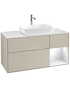 Villeroy und Boch Finion Waschtischunterschrank F831GFHH 120cm, Abdeckplatte white matt, Regale Glossy white lacquer, Sand Matt Lacquer