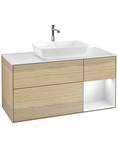 Villeroy und Boch Finion Villeroy und Boch F831GFPC 120cm, plaque de finition blanc mat, étagères laqué blanc brillant, Oak Veneer