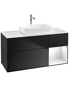 Villeroy und Boch Finion Villeroy und Boch F831GFPD 120cm, plaque de recouvrement blanc mat, étagères laqué blanc brillant, laqué noir mat