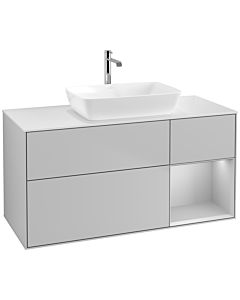 Villeroy und Boch Finion Villeroy und Boch F831GJGJ 120cm, plaque de finition blanc mat, étagères laqué gris clair mat, gris clair mat