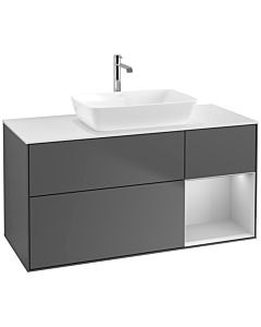 Villeroy und Boch Finion Villeroy und Boch F831GJGK 120cm, plaque de recouvrement blanc mat, étagères laqué gris clair mat, anthracite mat