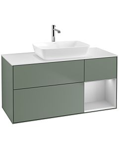 Villeroy und Boch Finion Waschtischunterschrank F831GJGM 120cm, Abdeckplatte white matt, Regale Light grey matt lacquer, Olive Matt Lacquer