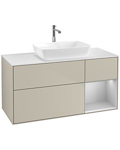 Villeroy und Boch Finion Villeroy und Boch F831GJHH 120cm, plaque de finition blanc mat, étagères laqué gris clair mat, Sand Matt Lacquer